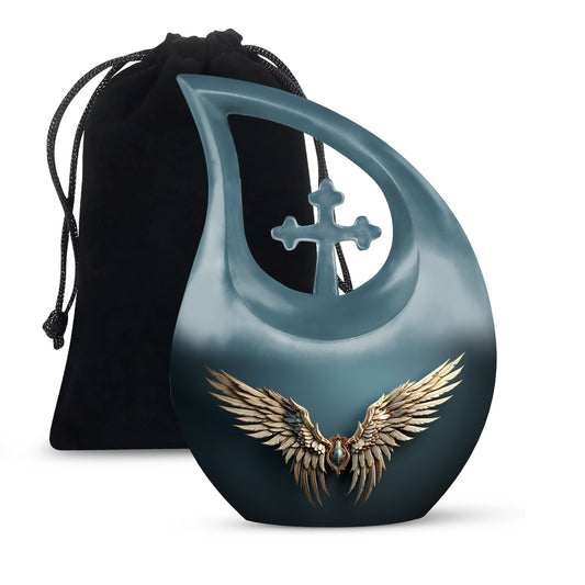Wings Blue urn with Cross Drop design