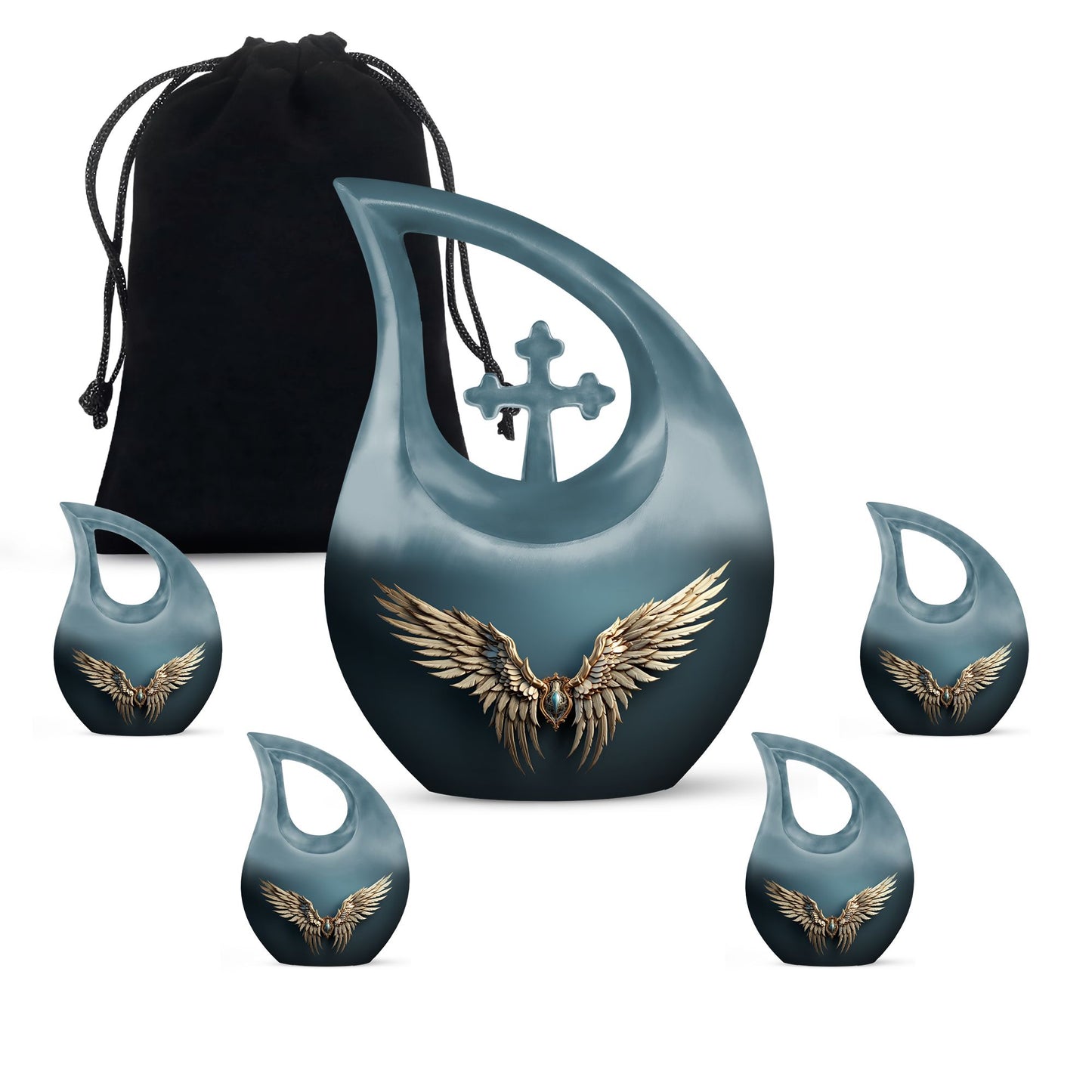 Blue Personalized Religious Memorial Urn for Human Ashes - 10-inch, 200 cu in - Yatskia