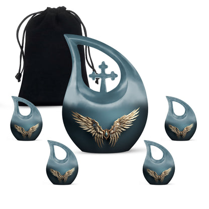 Blue Personalized Religious Memorial Urn for Human Ashes - 10-inch, 200 cu in - Yatskia