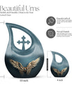 Wings Blue urn with Cross Drop design