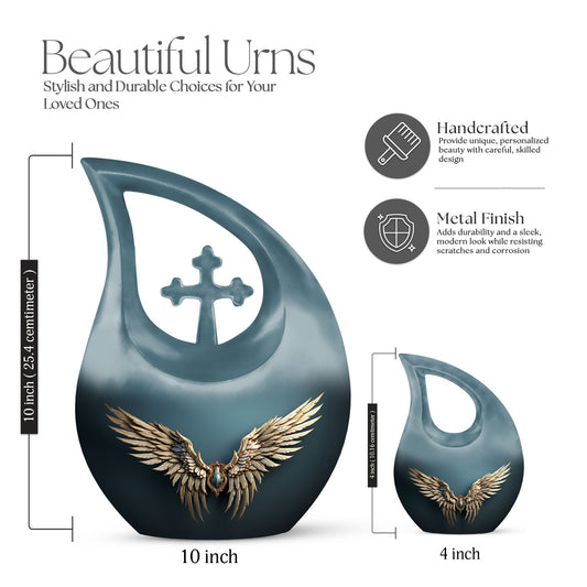 Wings Blue urn with Cross Drop design