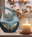 Wings Blue urn with Cross Drop design