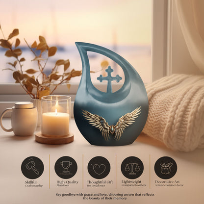Wings Blue urn with Cross Drop design