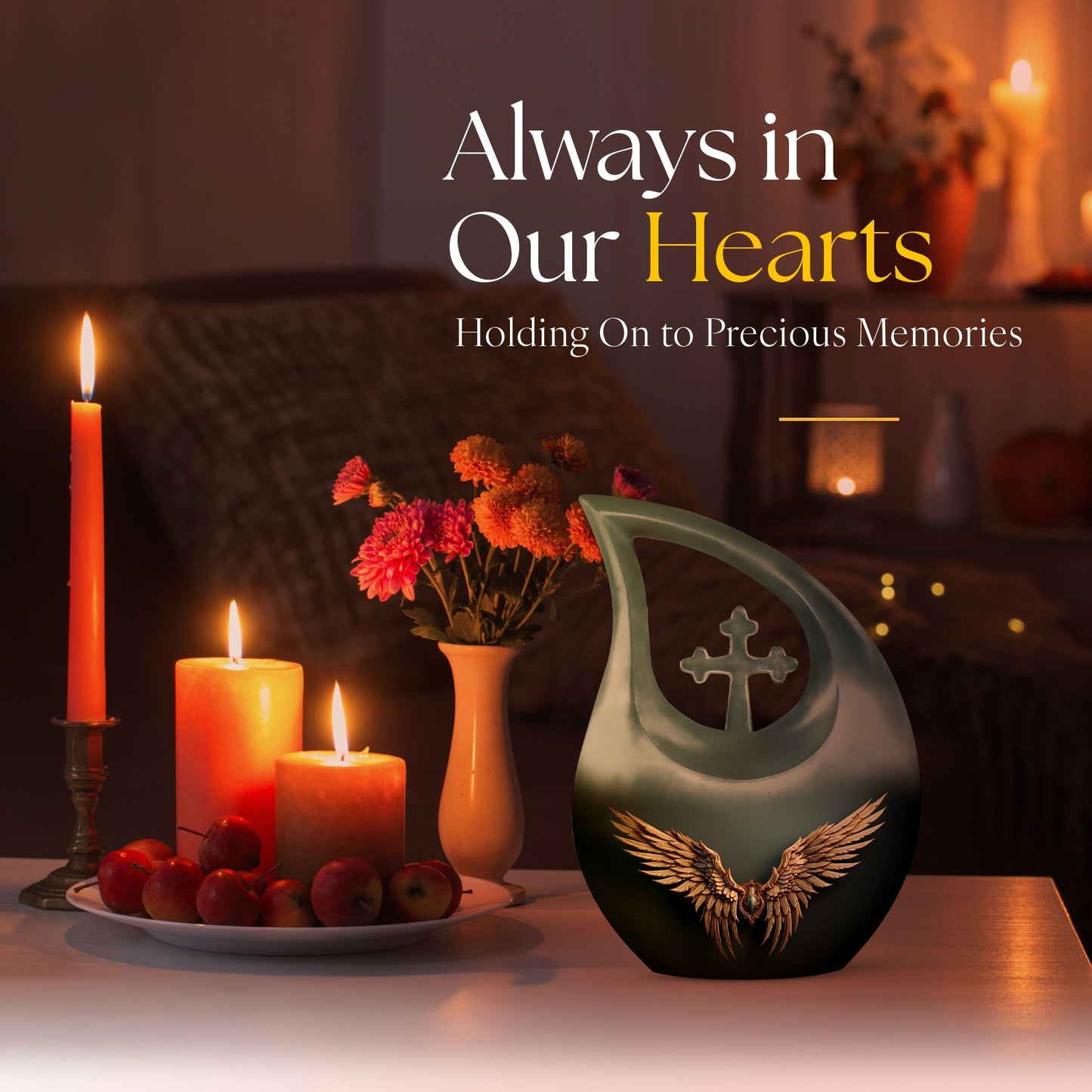 Wings Blue urn with Cross Drop design