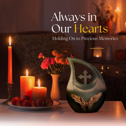 Wings Blue urn with Cross Drop design
