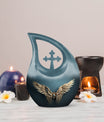 Wings Blue urn with Cross Drop design