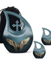 Wings Blue Theme Large Urn With 2 Keepsake Urn