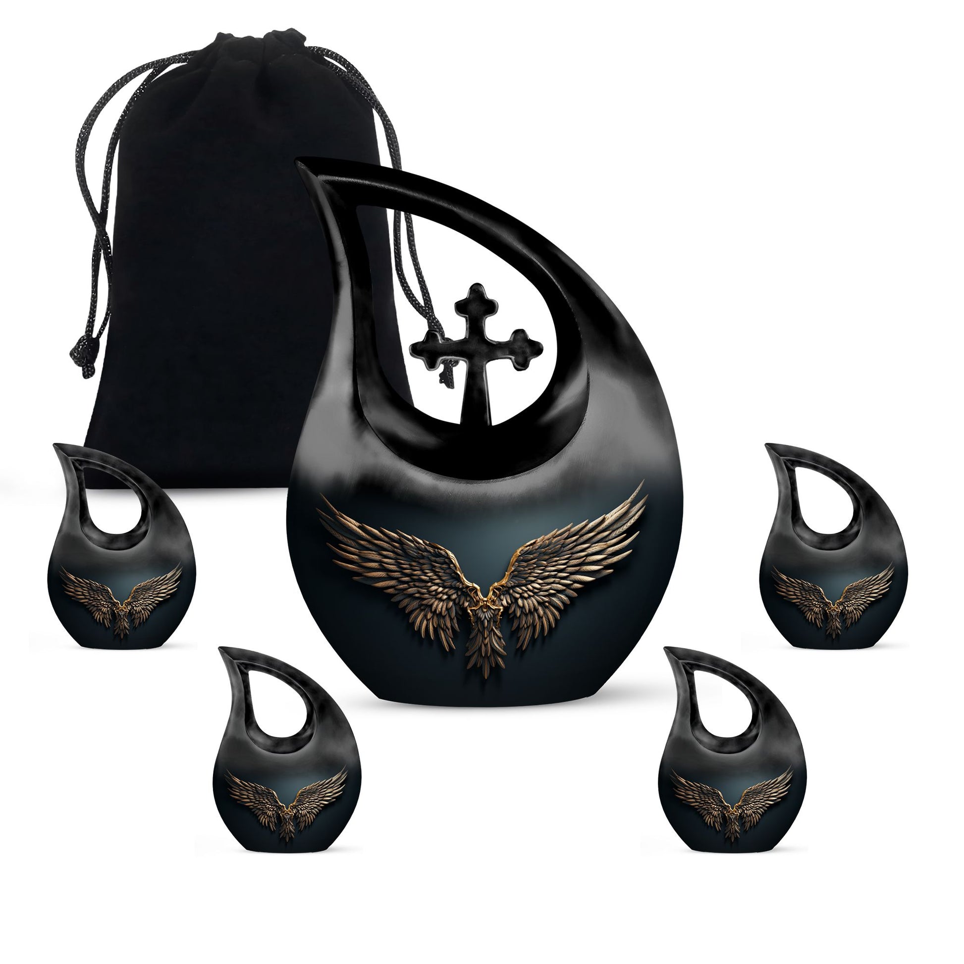 Wings Blue Theme Large Urn With 4 Keepsake Urn