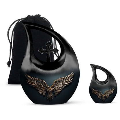Blue Personalized Wings Cremation Urn for Human Ashes - 10-inch, 200 cu in - Yatskia