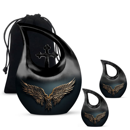 Wings Blue Theme Large Urn With 2 Keepsake Urn