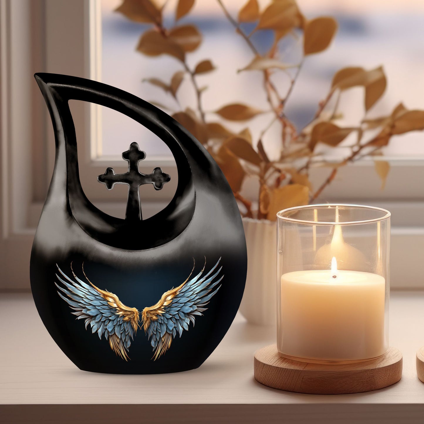 10-inch Wings Blue Urn for cremated remains.
