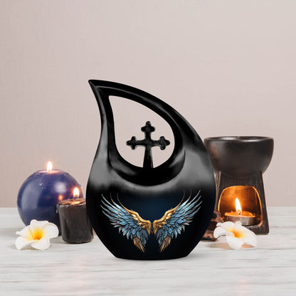 10-inch Wings Blue Urn for cremated remains.