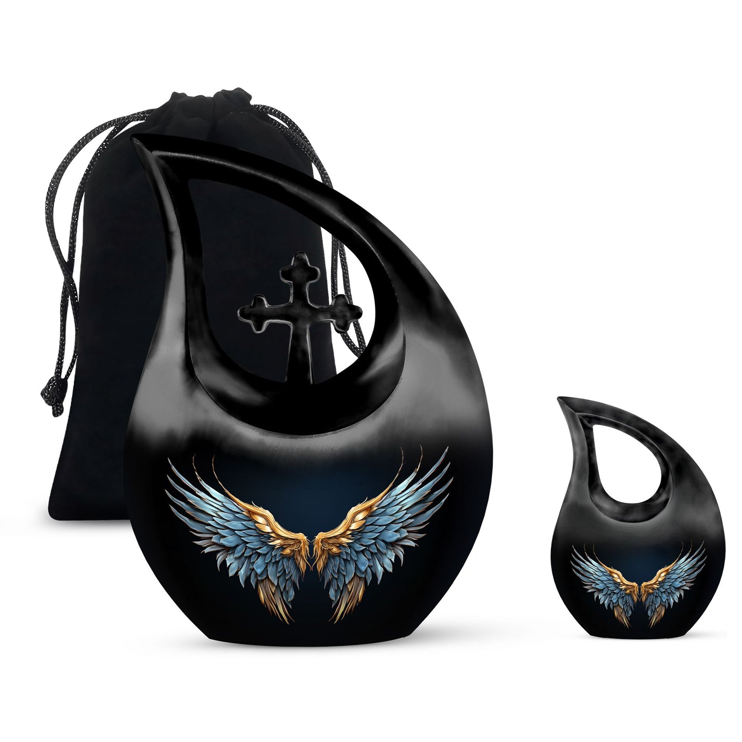 Wings Blue Theme Large Urn With 1 Keepsake Urn