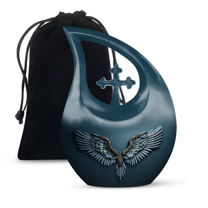 Blue Personalized Mother Cremation Urn for Human Ashes - 10-inch, 200 cu in - Yatskia
