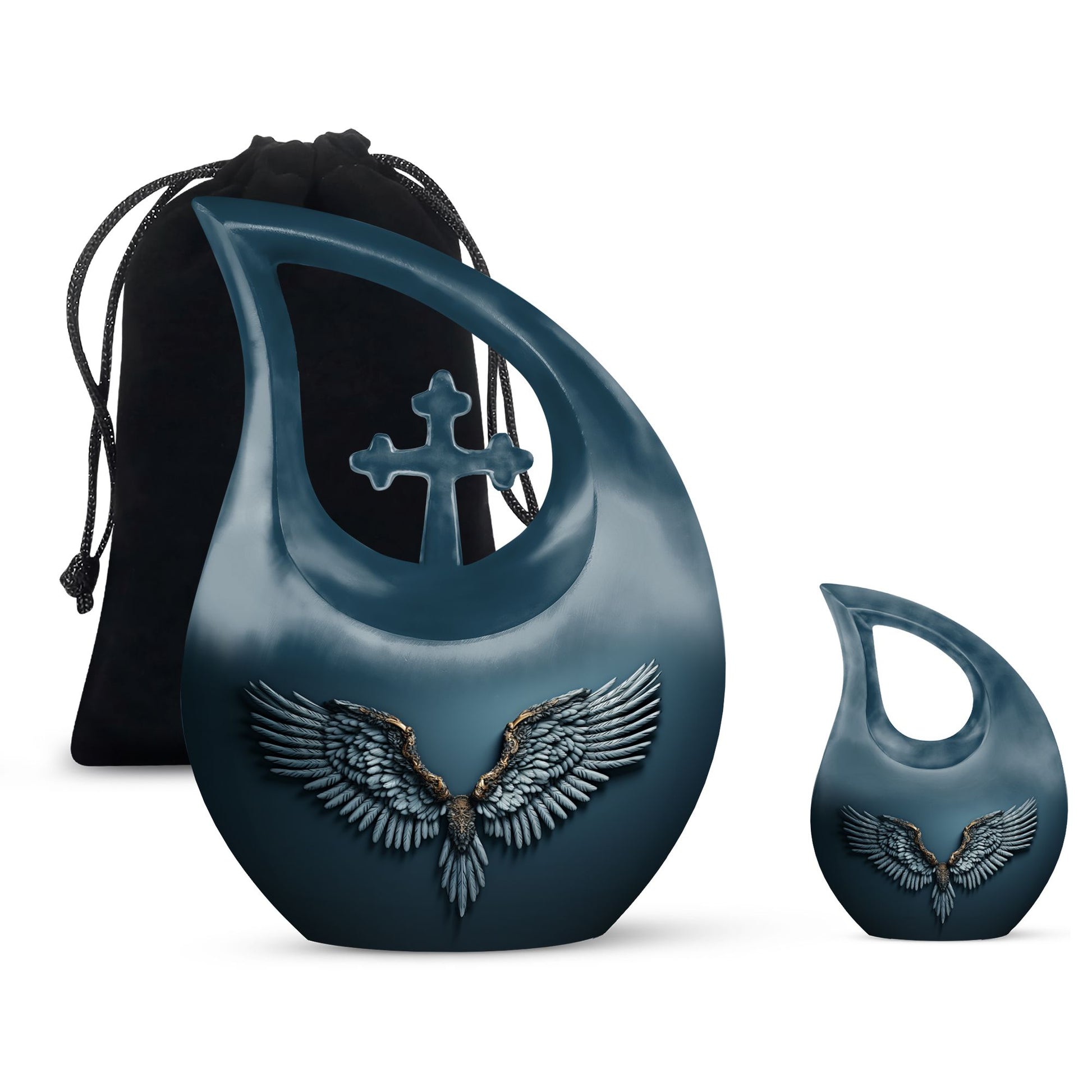 Wings Blue Theme Large Urn With 1 Keepsake Urn