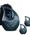 Wings Blue Theme Large Urn With 2 Keepsake Urn