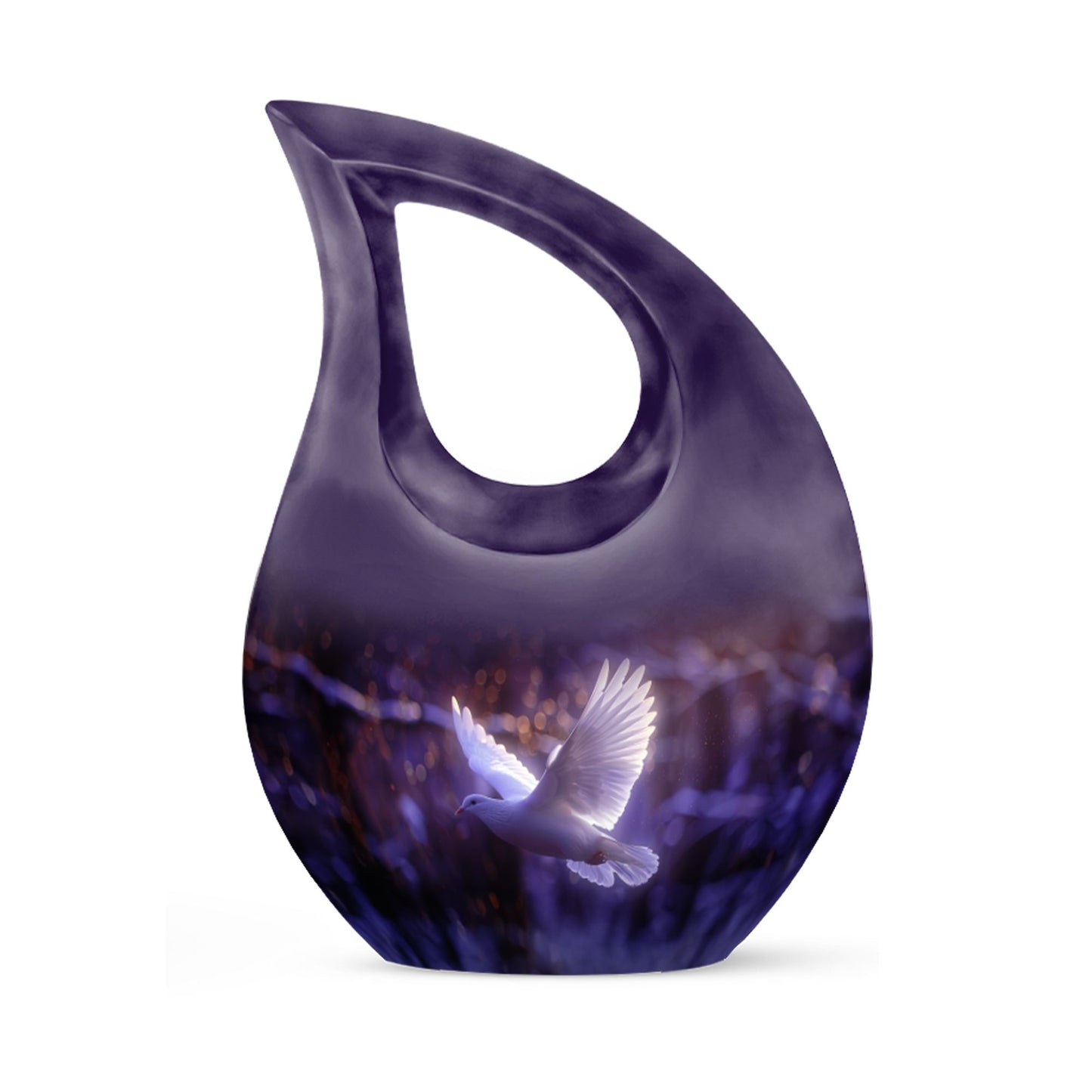 White Dove on Purple large memorial urn