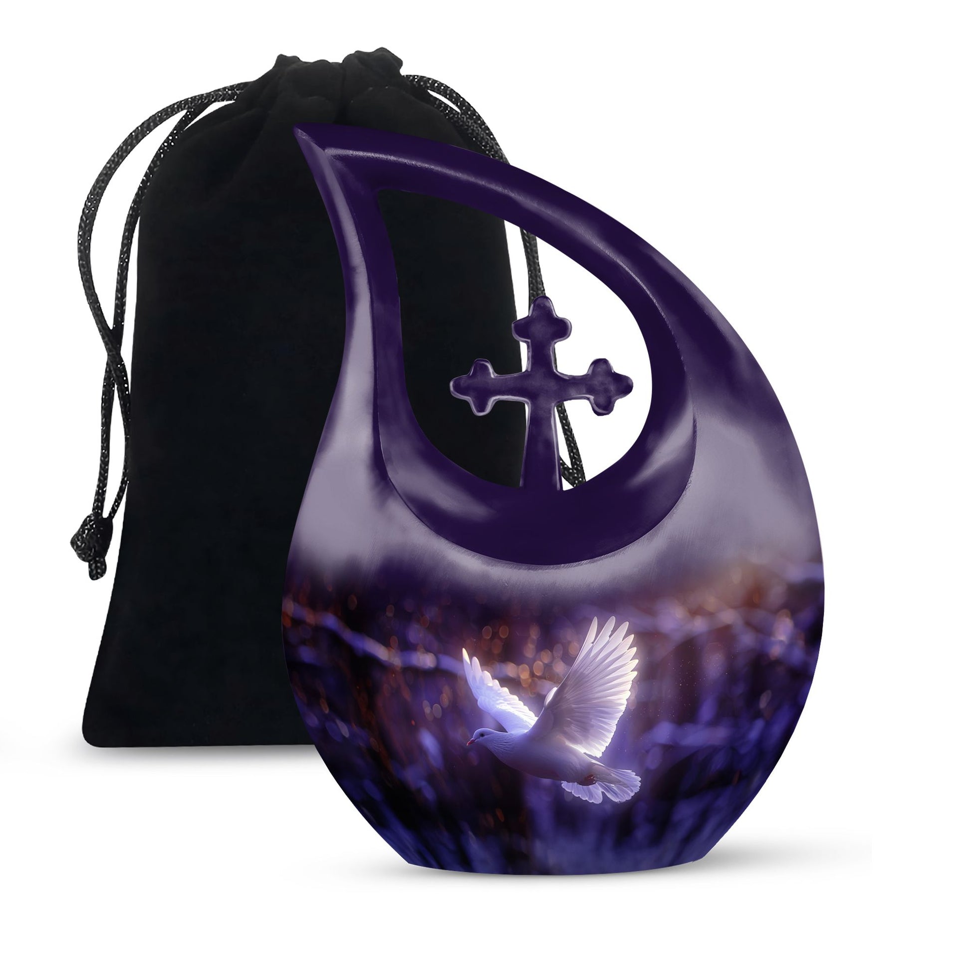 White Dove On Purple Theme Large Urn 10 Inch