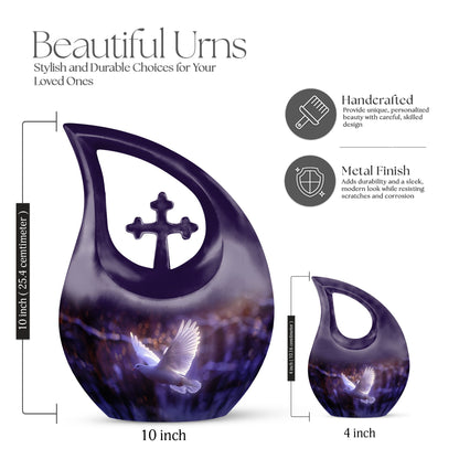 White Dove on Purple large memorial urn