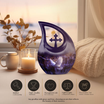 White Dove on Purple large memorial urn
