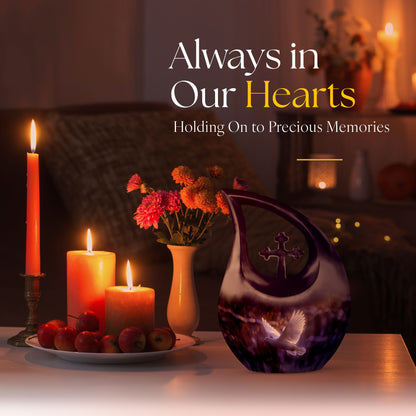 White Dove on Purple large memorial urn