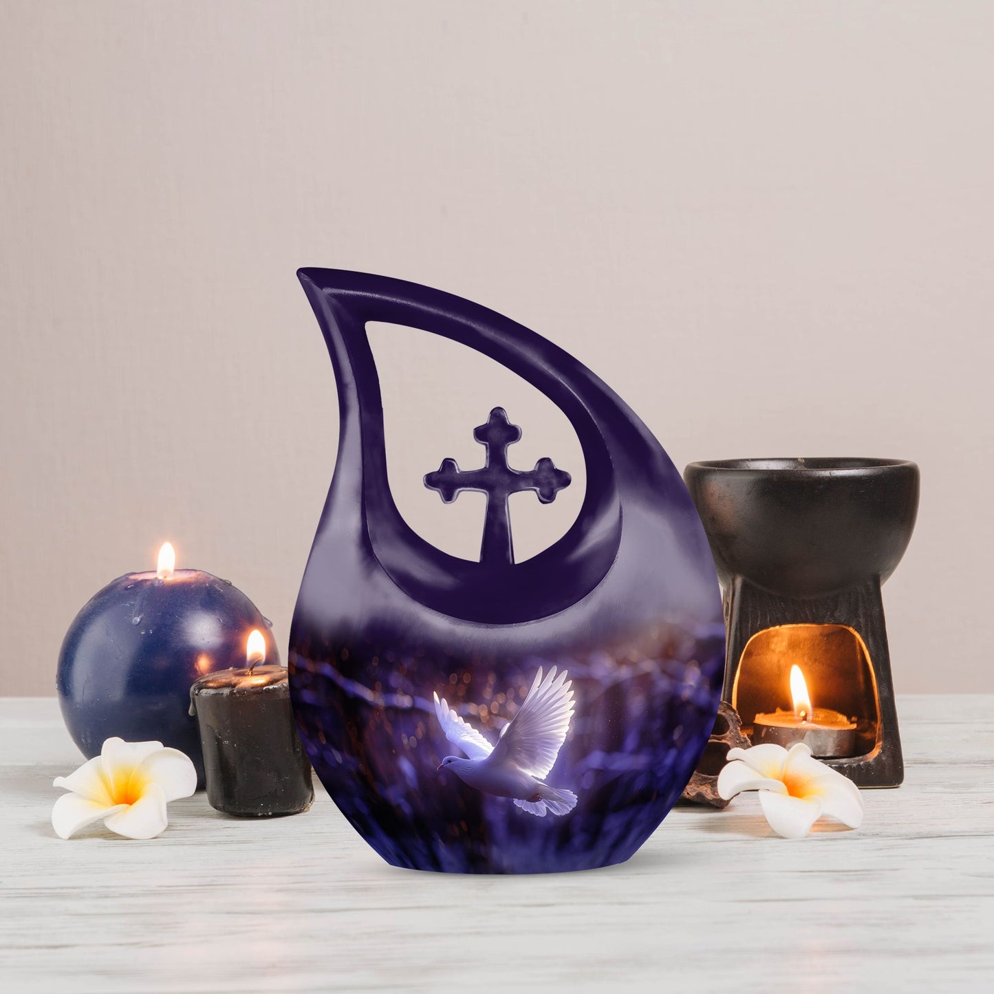 White Dove on Purple large memorial urn