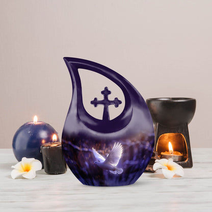 White Dove on Purple large memorial urn