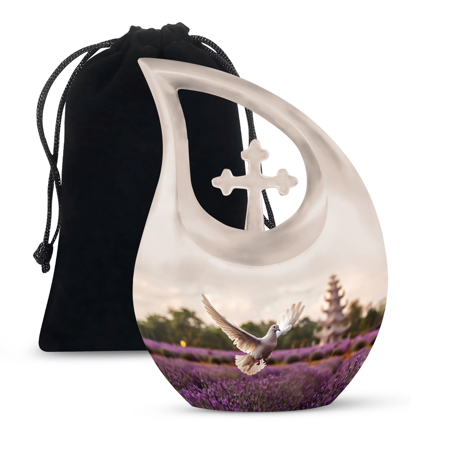 White Dove On Purple Theme Large Urn 10 Inch