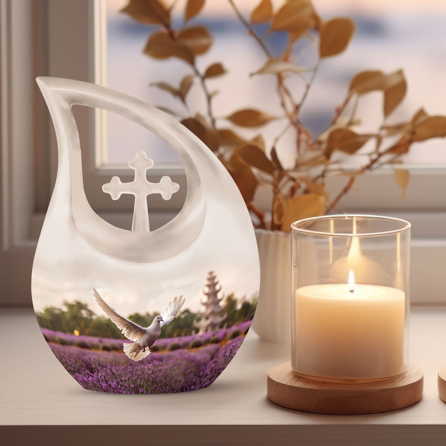 10-inch White Dove on Purple Personalized Urn
