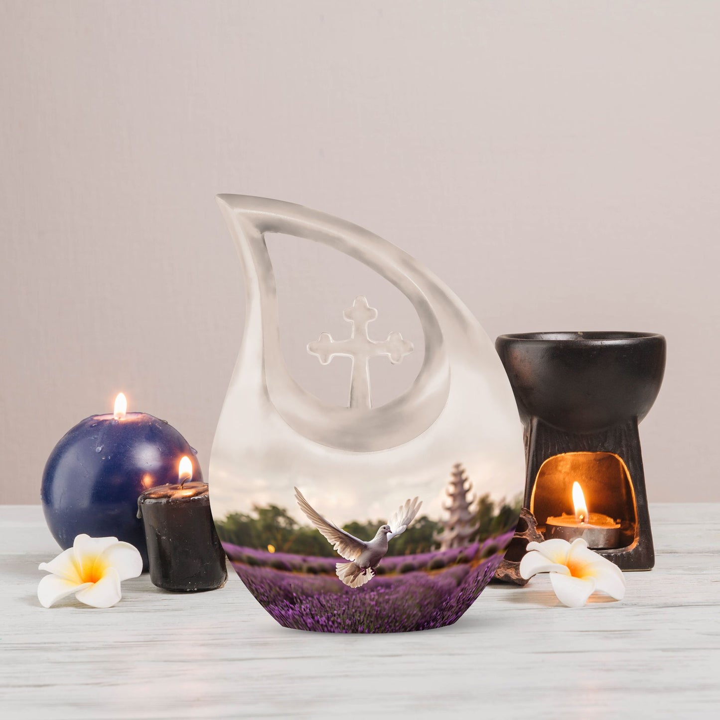 10-inch White Dove on Purple Personalized Urn