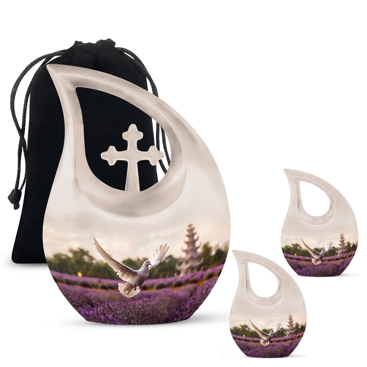 White Dove On Purple Theme Large Urn With 2 Keepsake Urn