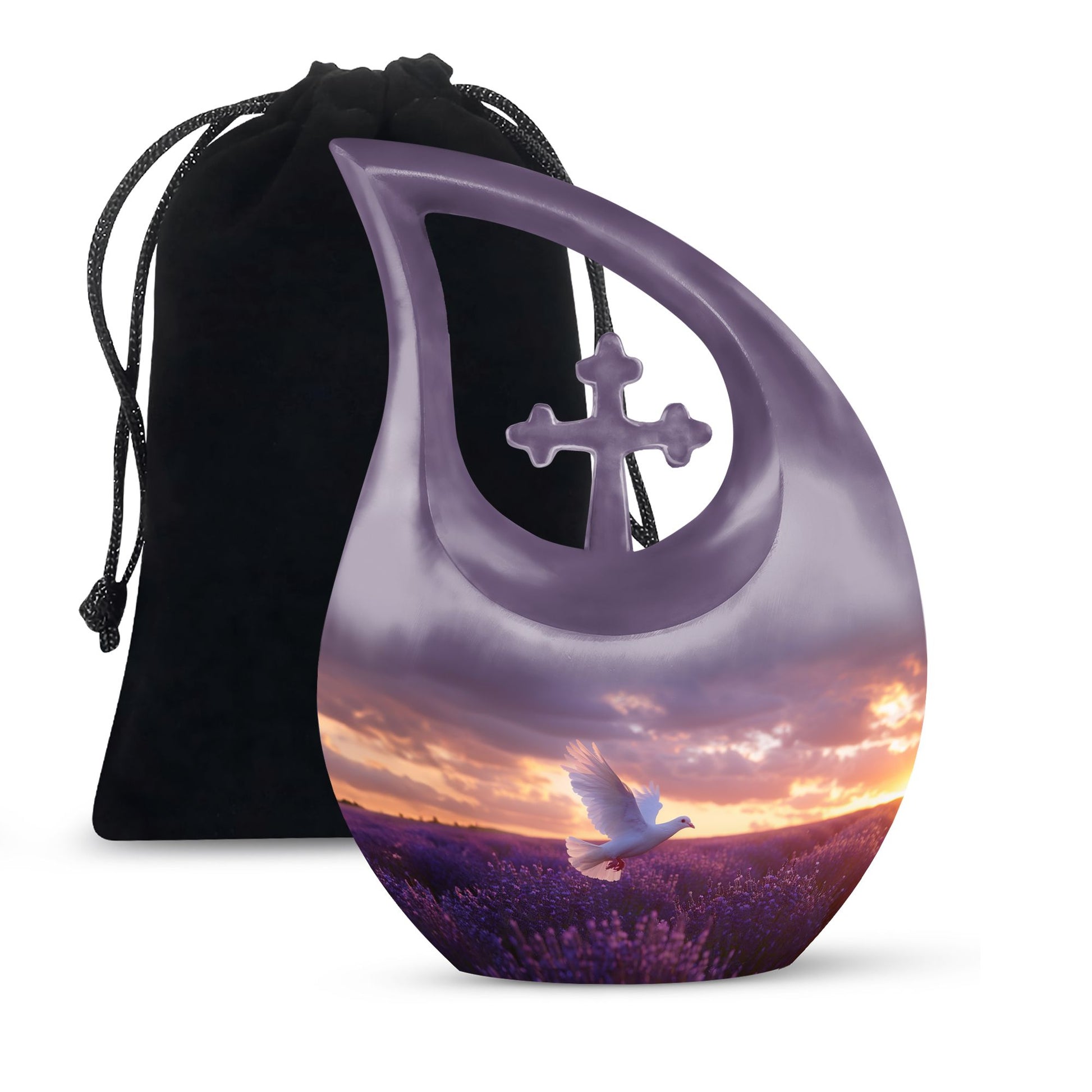 White Dove On Purple Theme Large Urn 10 Inch