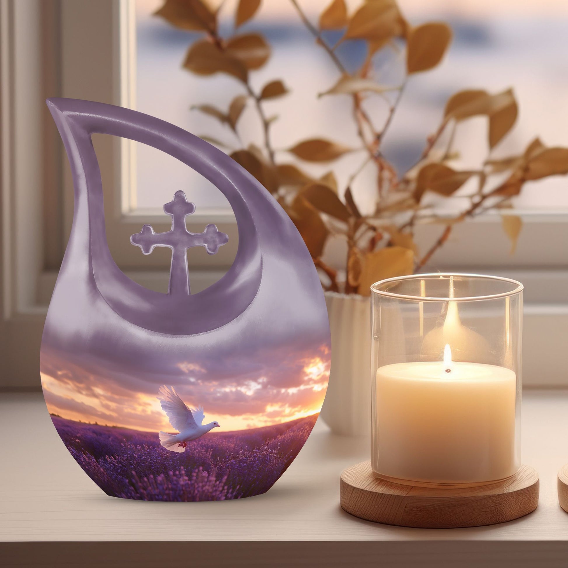 10-inch Large Cross Drop Purple Urn