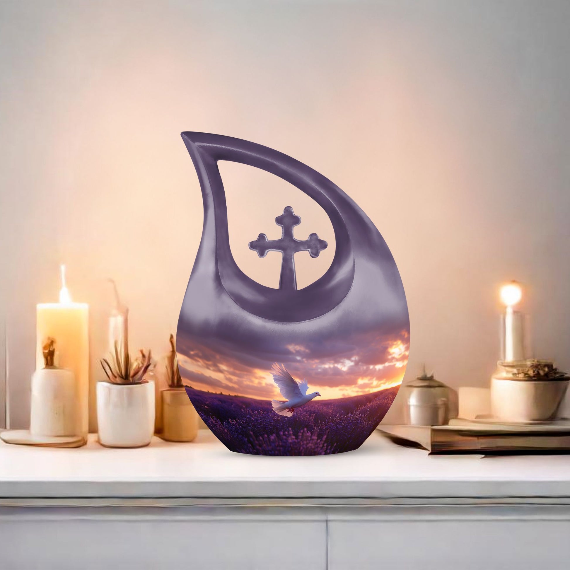 10-inch Large Cross Drop Purple Urn