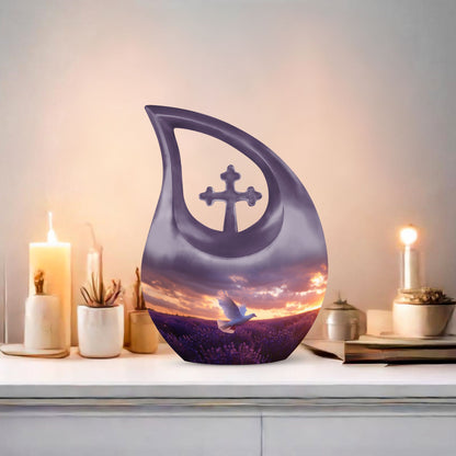 10-inch Large Cross Drop Purple Urn