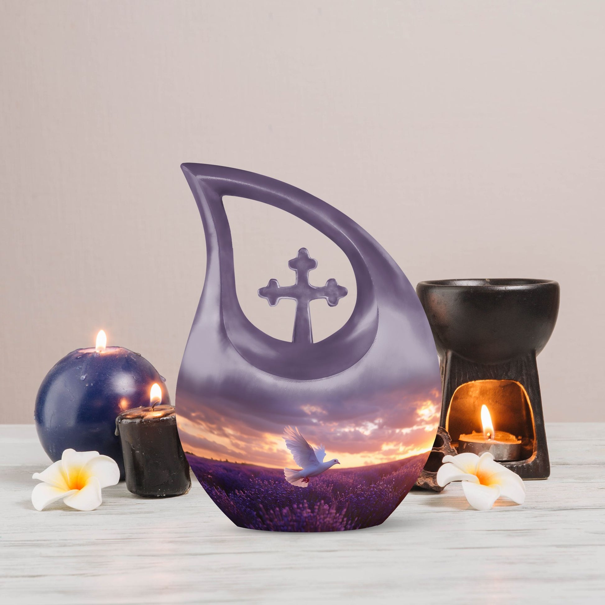 10-inch Large Cross Drop Purple Urn