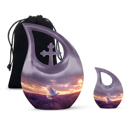10-inch Large Cross Drop Purple Urn