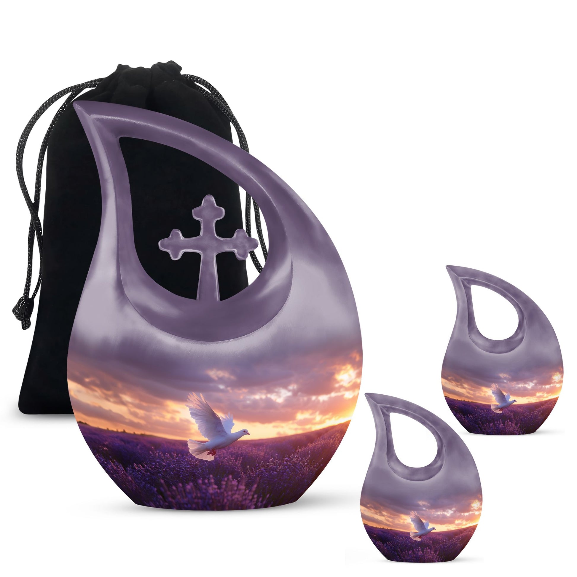 White Dove On Purple Theme Large Urn With 2 Keepsake Urn