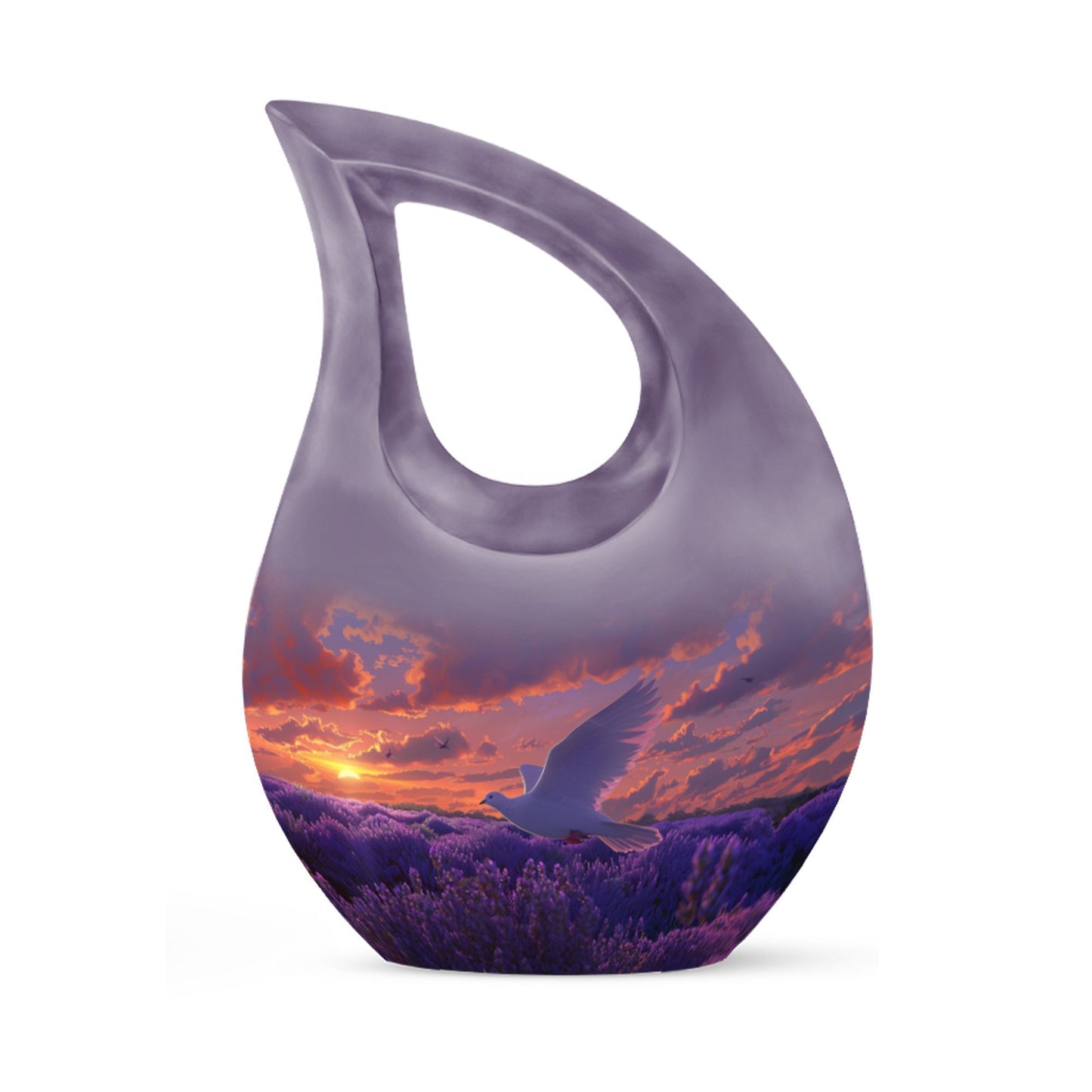 Cross Drop design White Dove on Purple large Urn