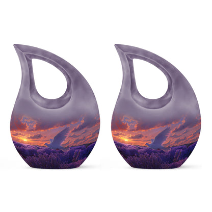 Cross Drop design White Dove on Purple large Urn