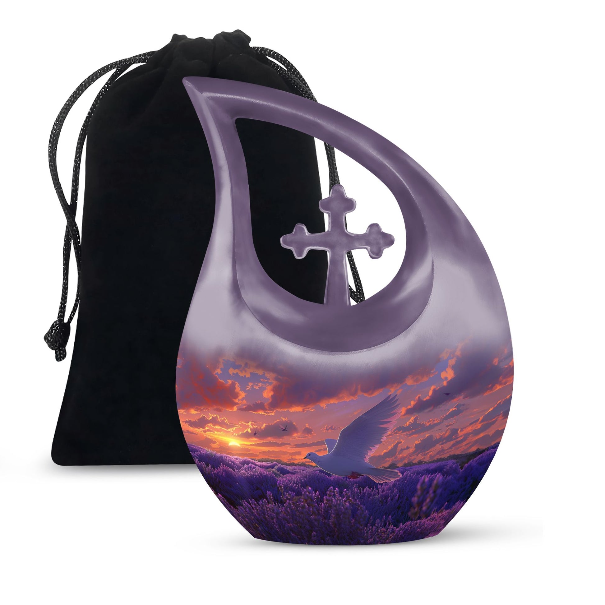 White Dove On Purple Theme Large Urn 10 Inch