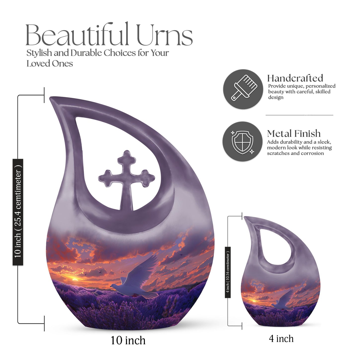 Cross Drop design White Dove on Purple large Urn