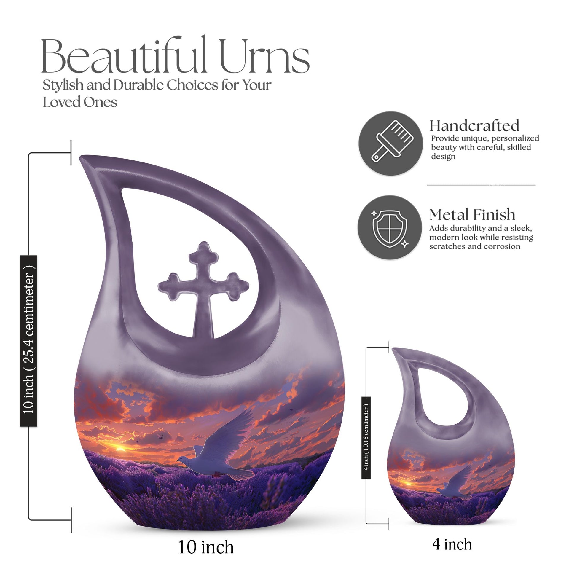 Cross Drop design White Dove on Purple large Urn
