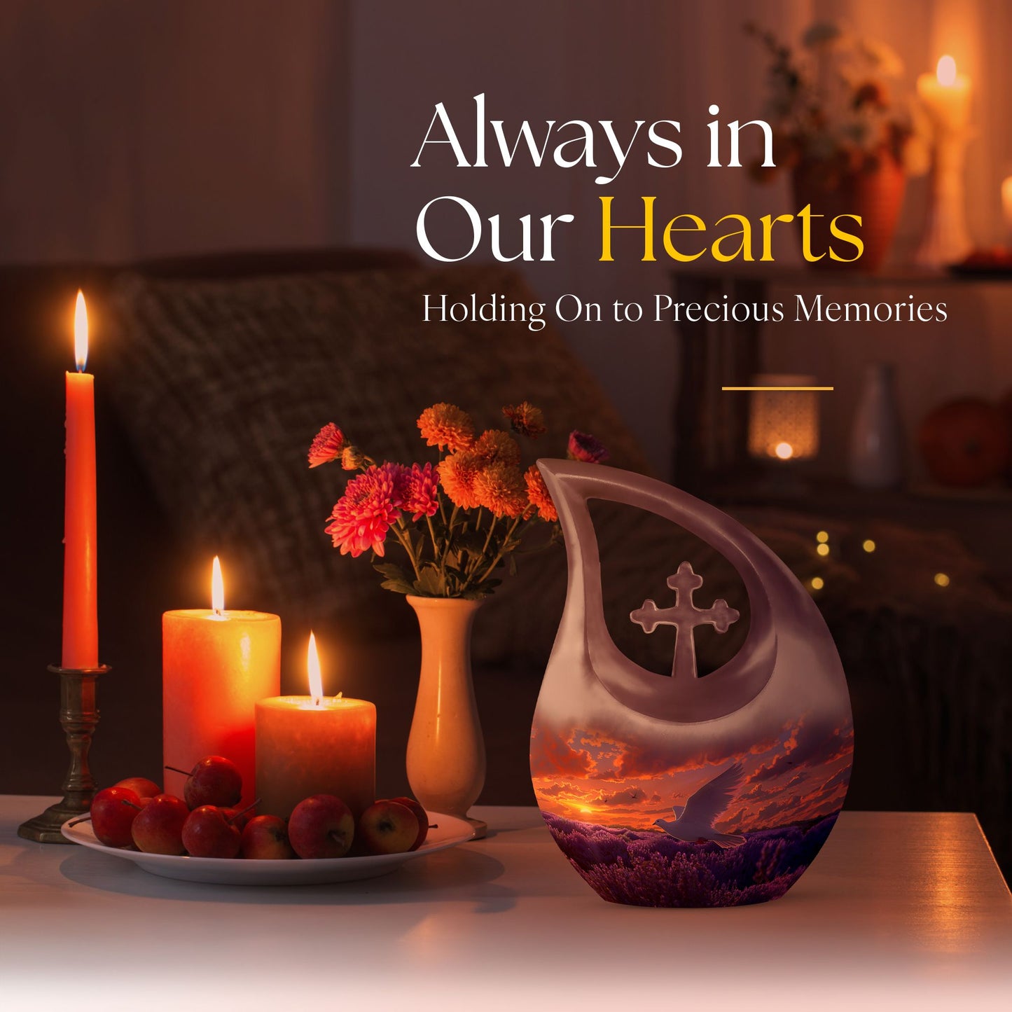 Cross Drop design White Dove on Purple large Urn