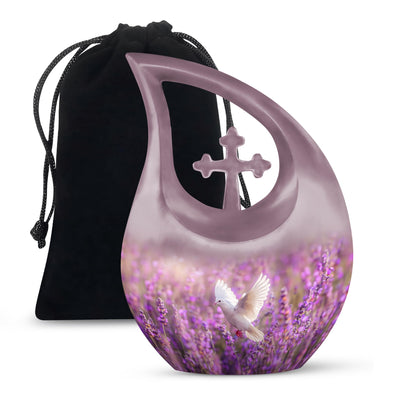 White Dove On Purple, 10 inch Modern Memorial Urn