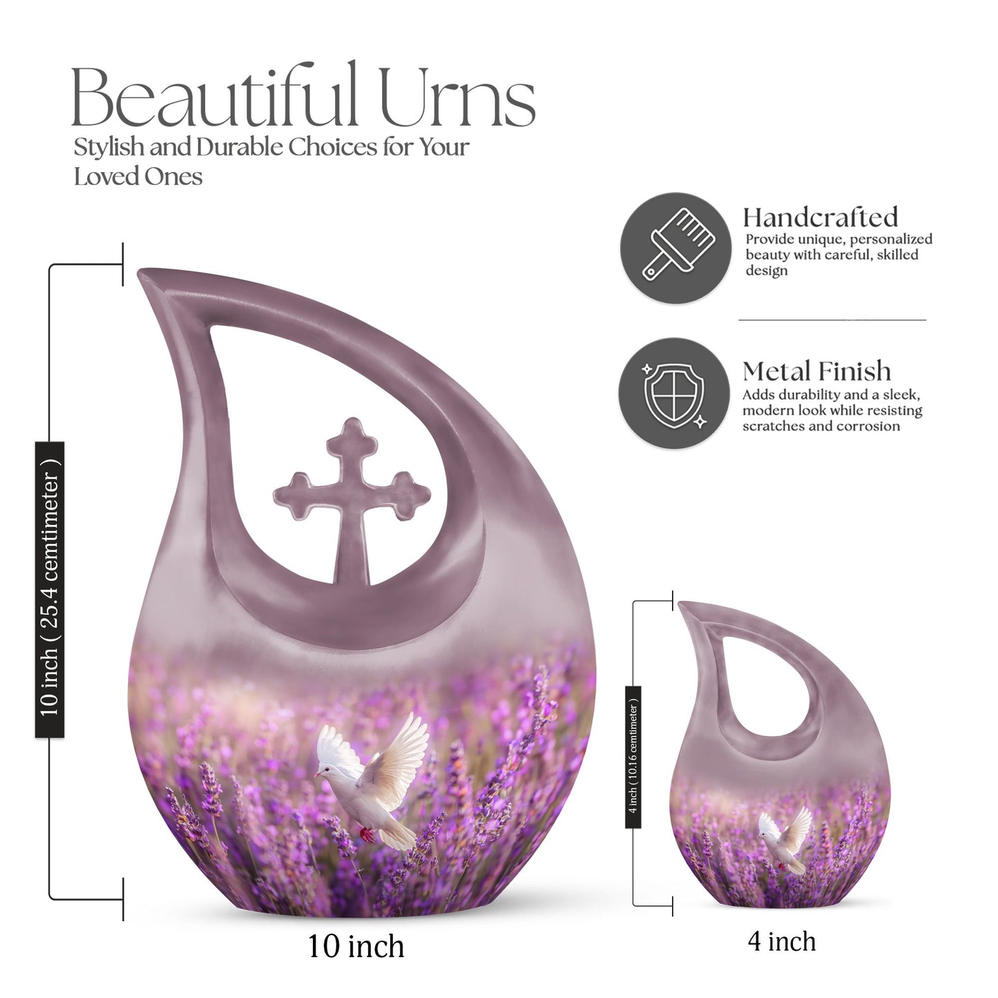 White Dove On Purple, 10 inch Modern Memorial Urn