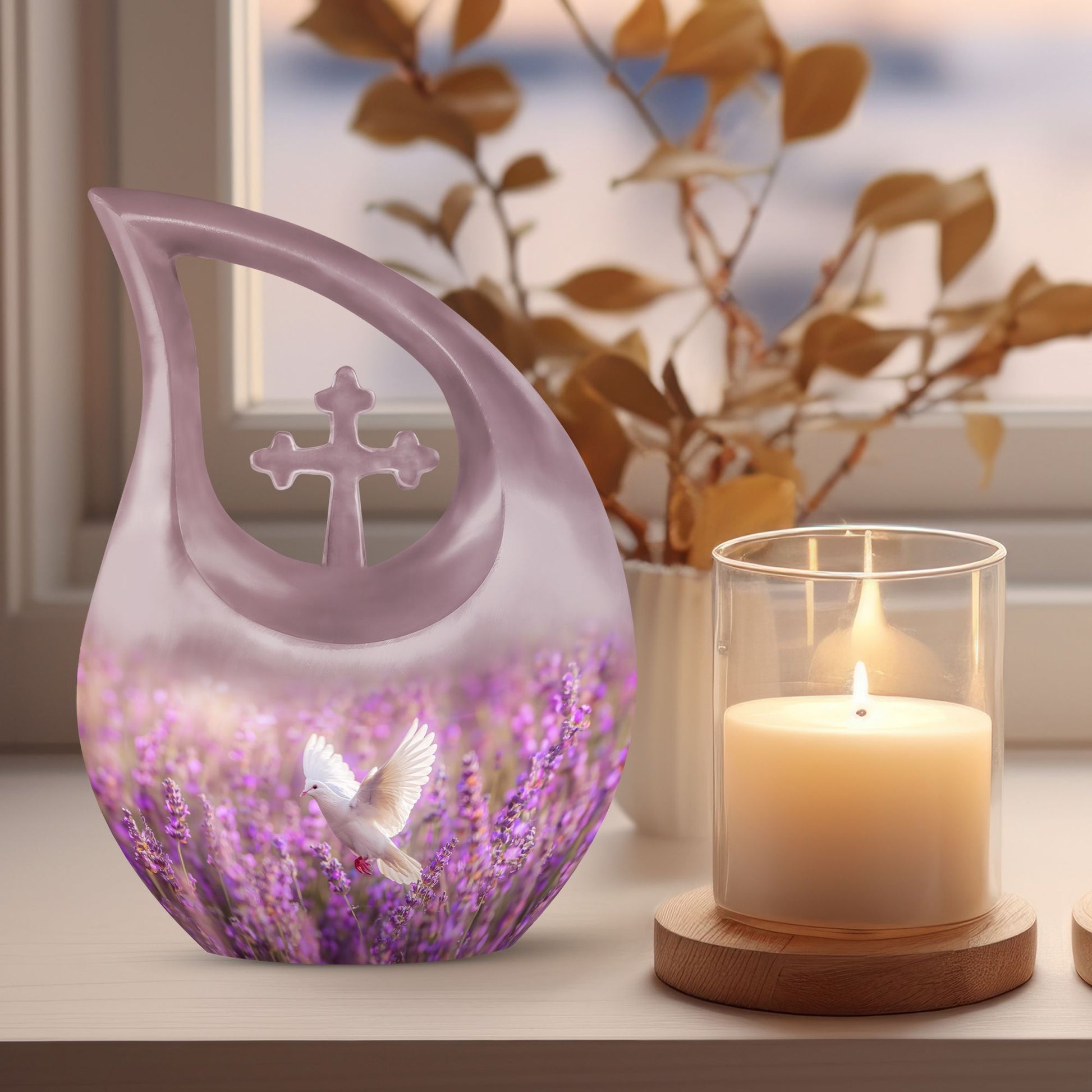 White Dove On Purple, 10 inch Modern Memorial Urn