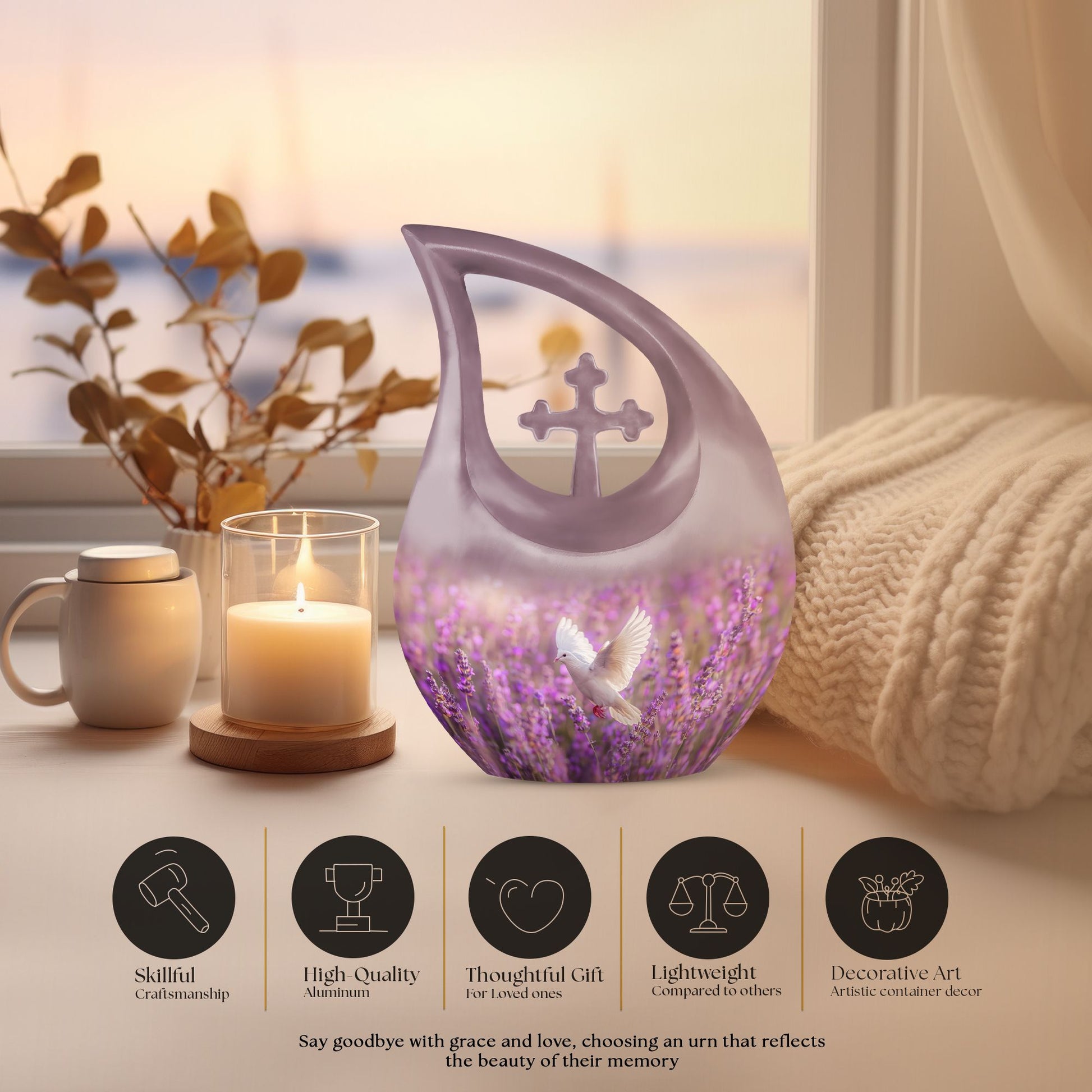 White Dove On Purple, 10 inch Modern Memorial Urn