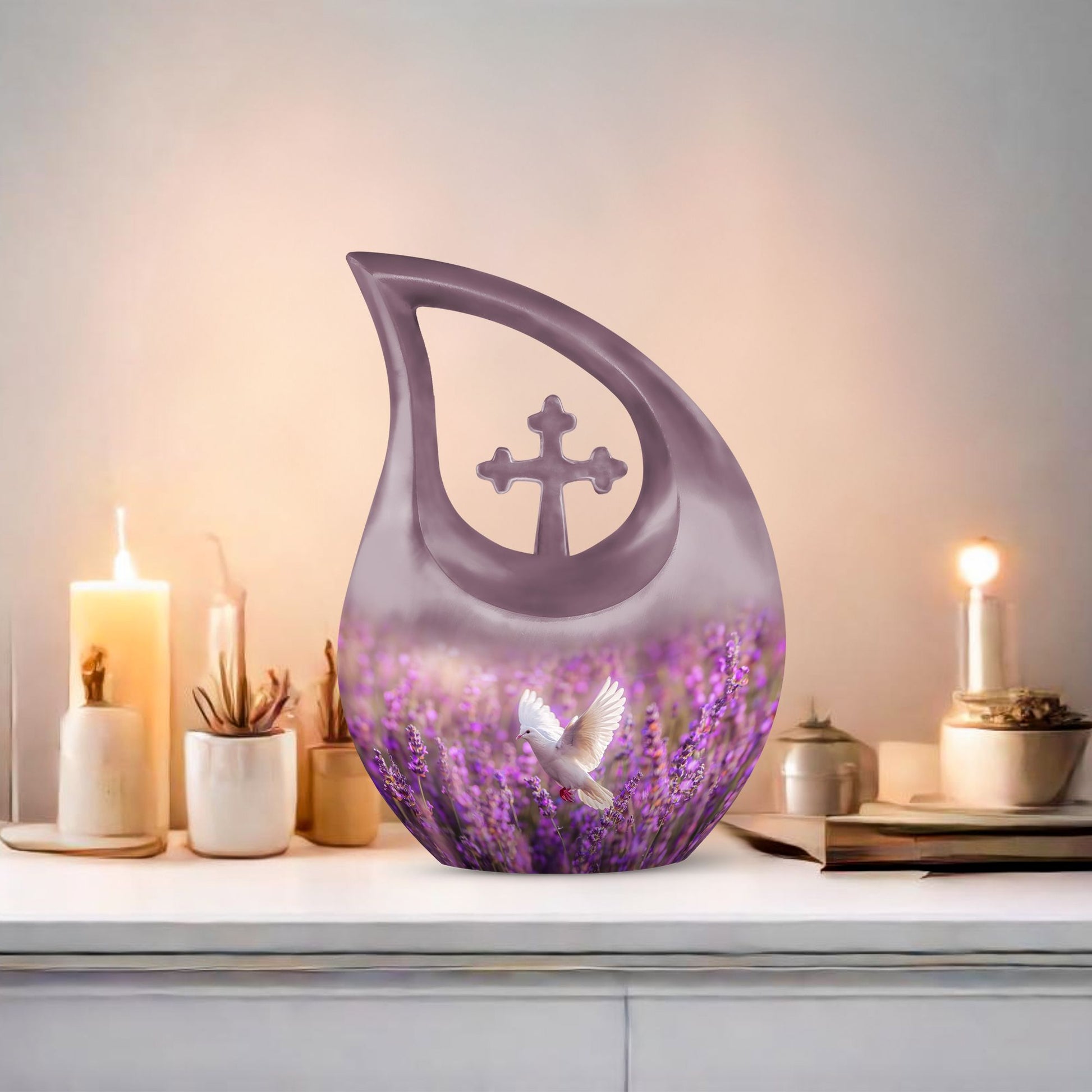 White Dove On Purple, 10 inch Modern Memorial Urn