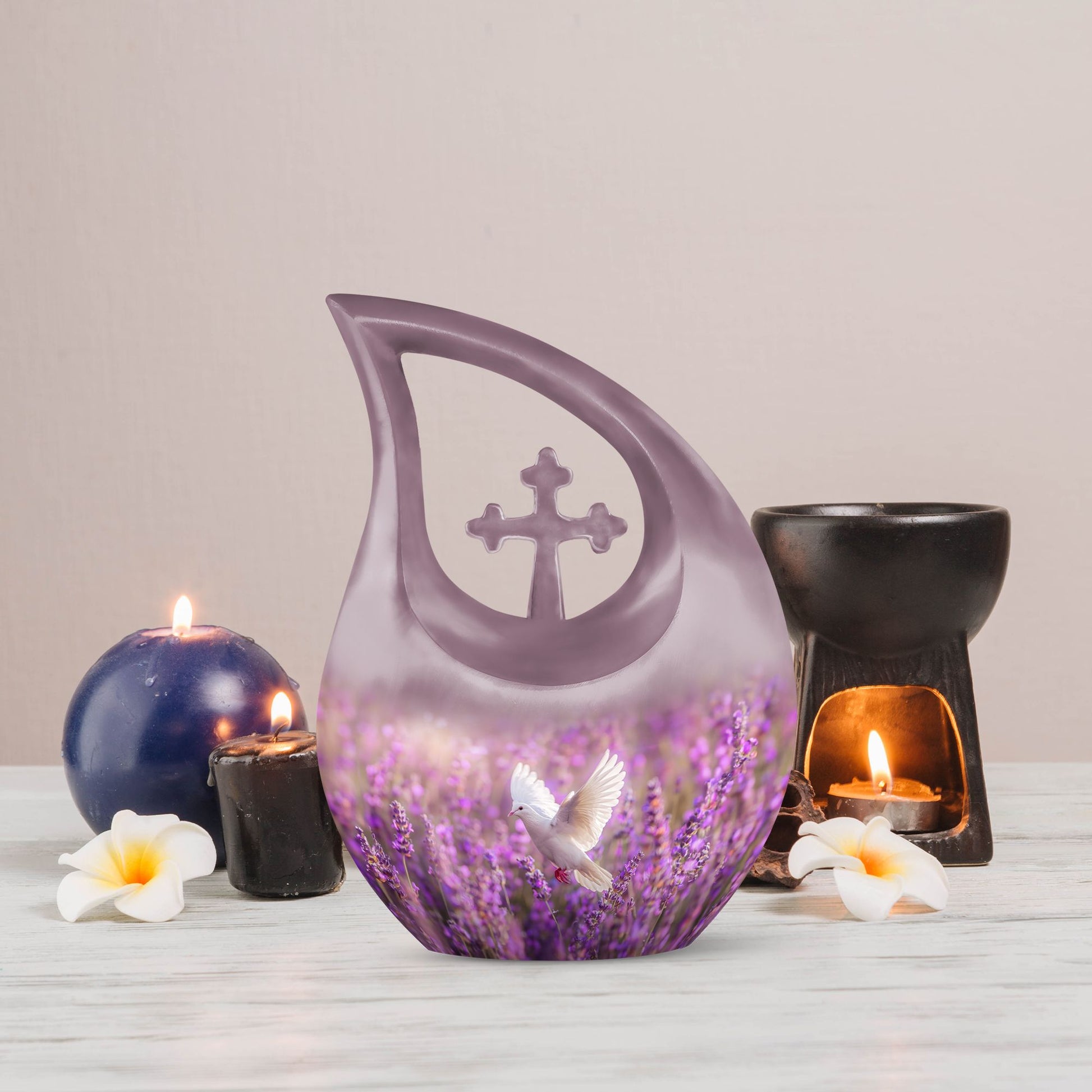White Dove On Purple, 10 inch Modern Memorial Urn
